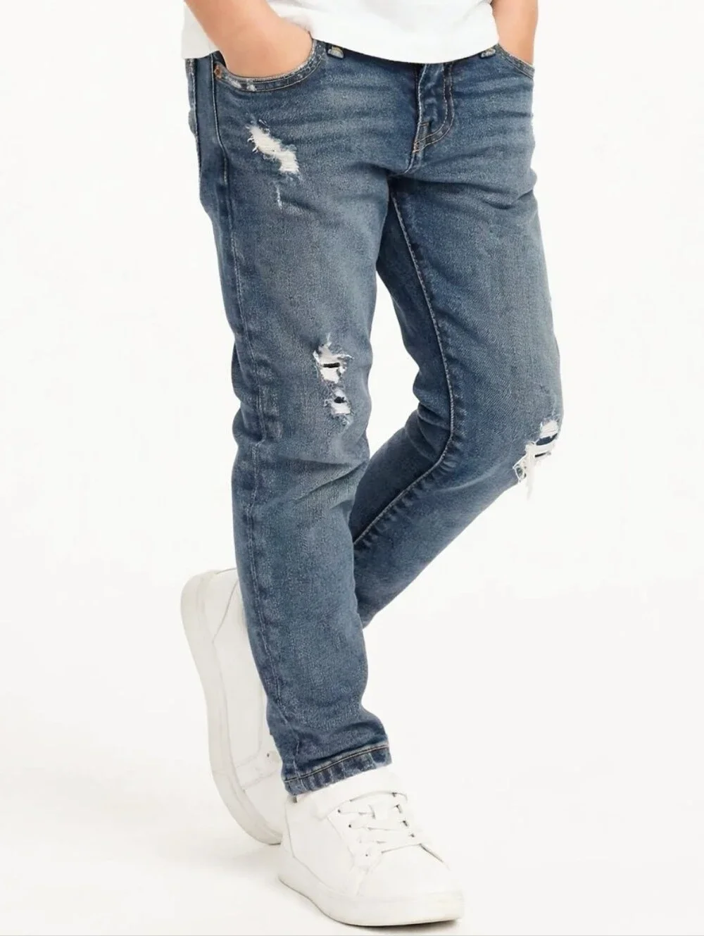 GAP Kids Boys 7 Slim Jeans Distressed Rip Repair Blue Wash Adjustable Waist